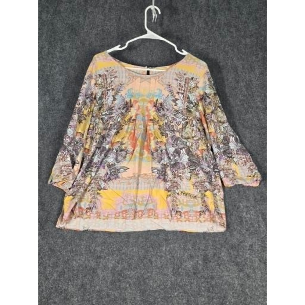 Soft‎ Surroundings Westo Womens Yellow Floral Paisley Boho Artsy Blouse Top Sz L